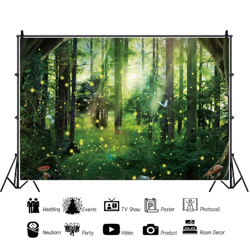 DORCEV Magical Fantasy Forest Photography Backdrop Jungle Safari Theme Party Background Sunlight Spring Green Tree Butterfly Enchanted Forest Theme Baby Shower Banner Adult Photo Studio Props - Image 3